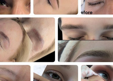 Collage of eyebrow transformations at Lush Brows, Cleethorpes, England, GB.
