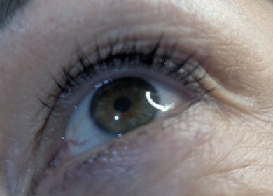 Close-up of beautifully enhanced eyelashes at Lush Brows, Cleethorpes, England, GB.
