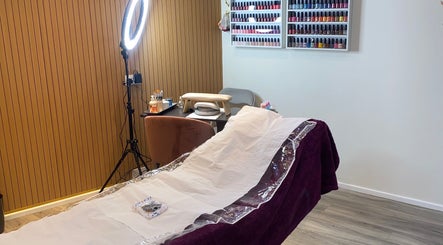 Relaxing salon setup at Anaya beauty, Inverness, Scotland, GB with manicure station and nail polish display.