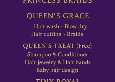 Efu’s Princess Braids service menu in Addis Ababa, offering hair wash, blow dry, cutting, and braids.