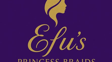 Logo of Efu’s Princess Braids in Addis Ababa, showcasing stylish golden text on a purple background.