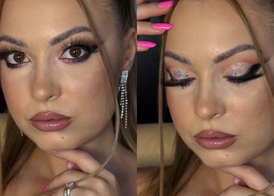 Machiaj strălucitor la Anna Maria Makeup, Dudu, Județul Ilfov, RO, cu eyeliner dramatic și sclipici.