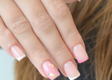 Elegant manicure with pink nail art at Beauty HQ, Southport, England, GB.