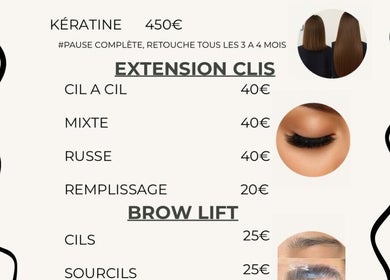 Tarifs des services beauté chez Beauty fallone, Cholet, Pays De La Loire, FR : extension de cils, lifting sourcils.