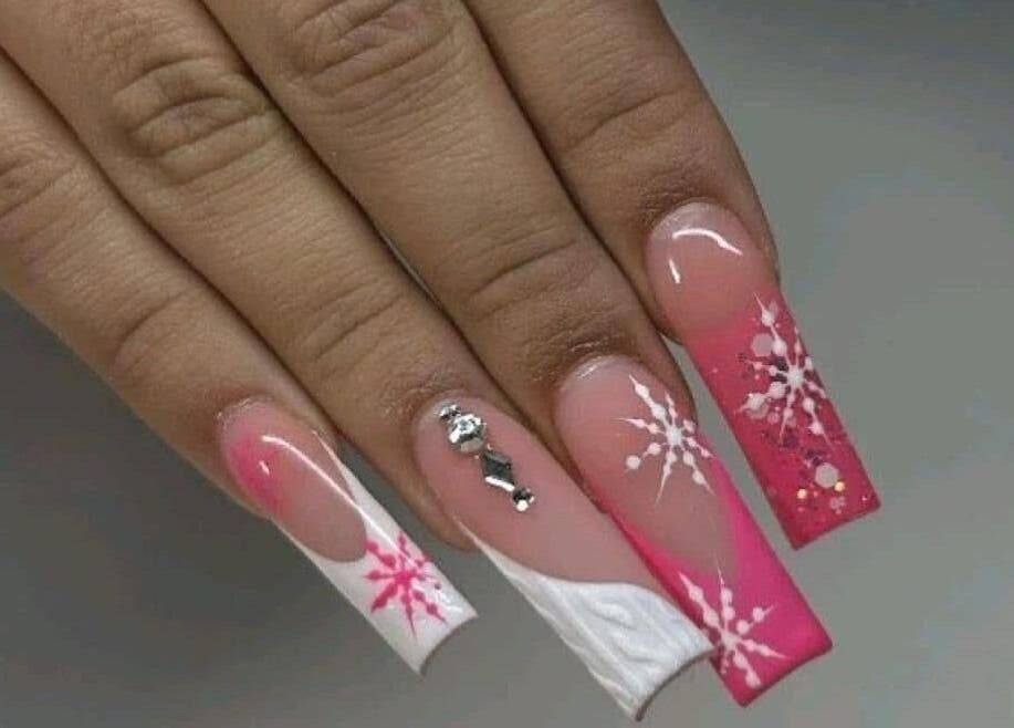 Intricate pink snowflake nails at VBeauty Dickson, Dickson, Australian Capital Territory, AU.