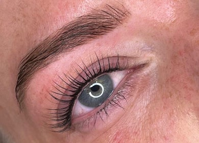 Close-up of enhanced lashes at Left & Right Beauty, Colchester, England, GB.