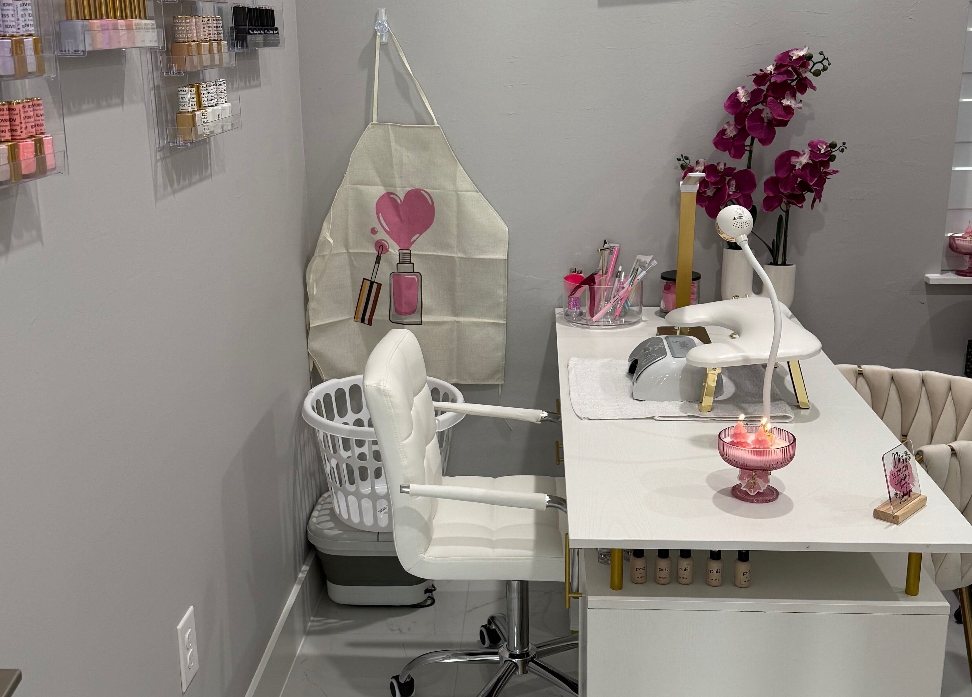 Sophisticated nail station at Gladys Nails Studio in Lehigh Acres, Florida, US with elegant décor.