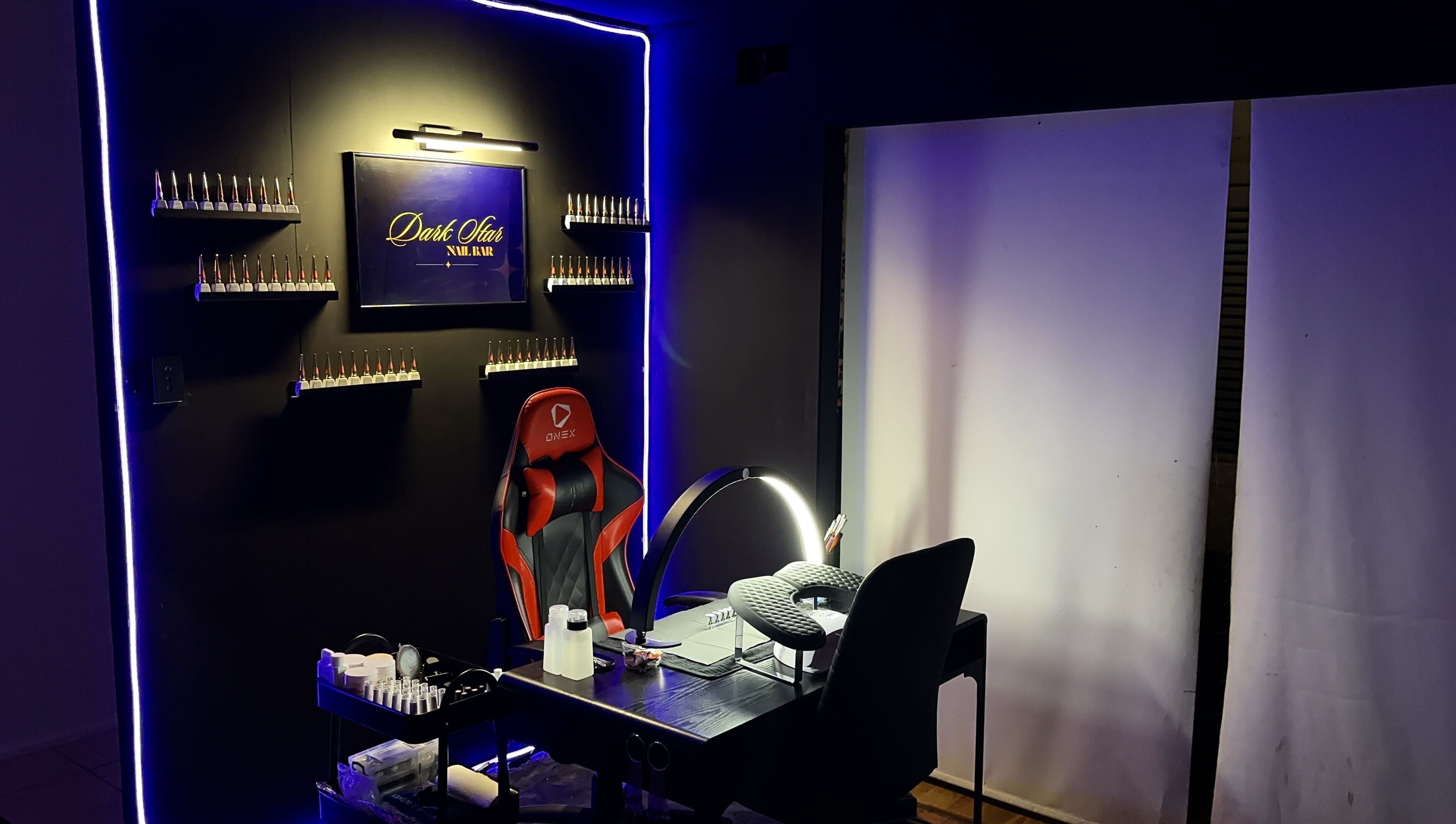 Modern nail station at Dark Star Nail Bar, Goonellabah, New South Wales, AU, featuring sleek design.