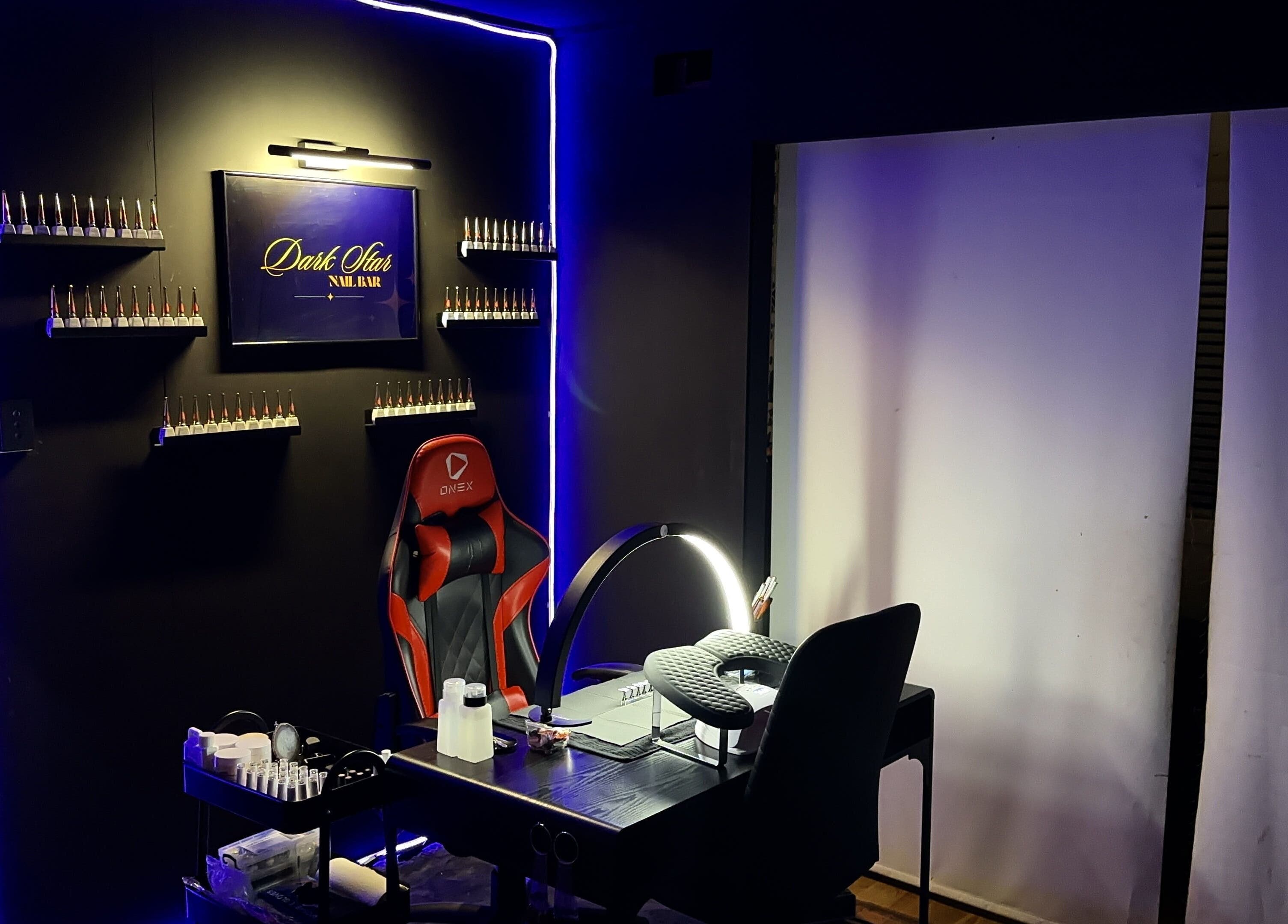 Modern nail station at Dark Star Nail Bar, Goonellabah, New South Wales, AU, featuring sleek design.