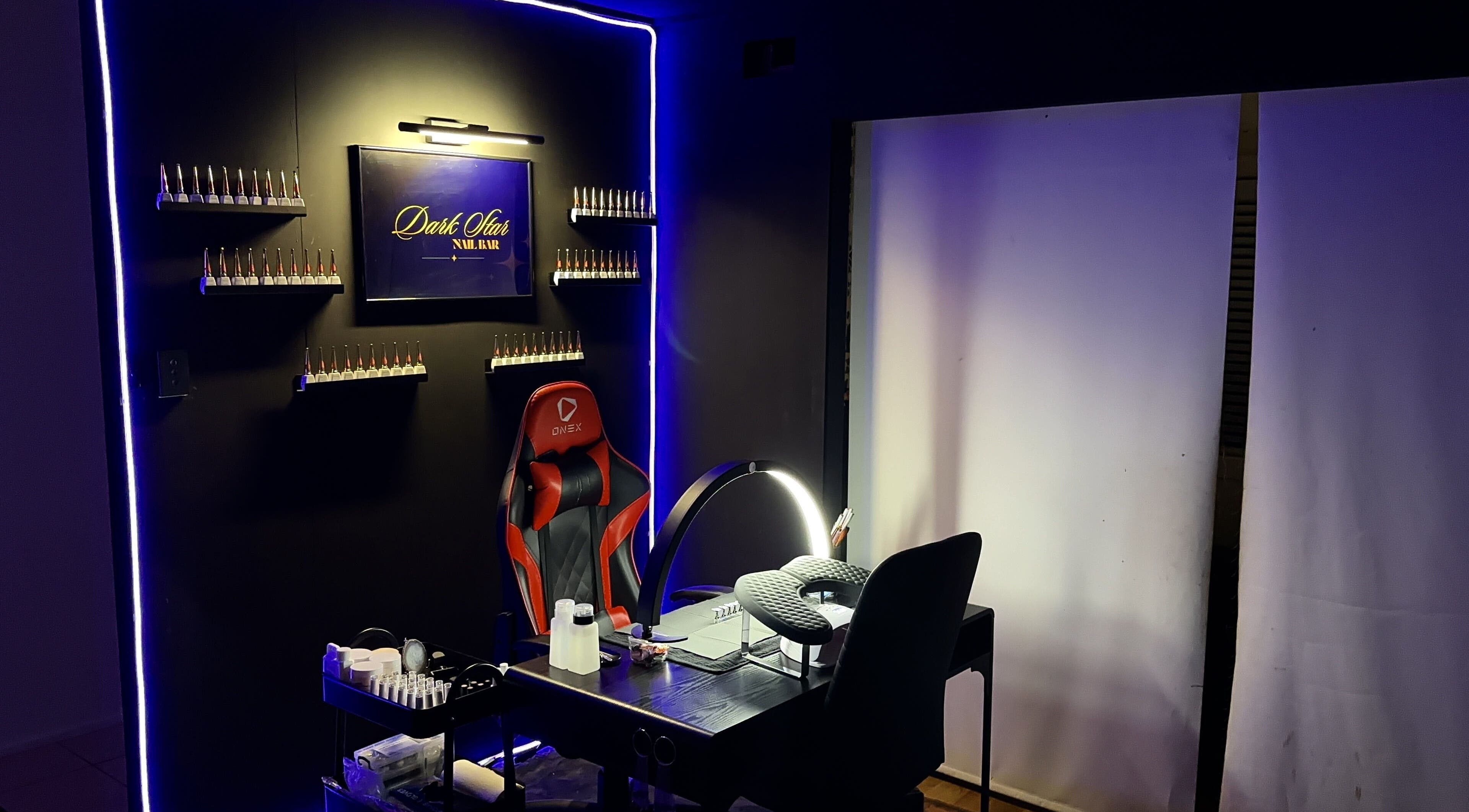 Modern nail station at Dark Star Nail Bar, Goonellabah, New South Wales, AU, featuring sleek design.