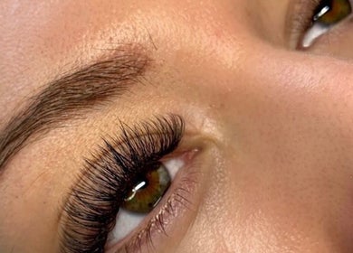 Close-up of eyelash extensions at Lashed Out Cosmetics, Blue Haven, New South Wales, AU.
