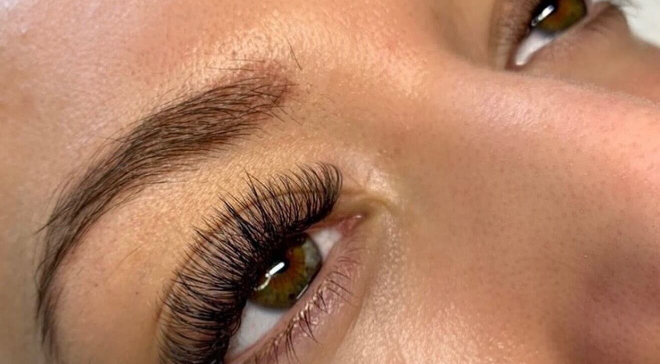 Close-up of eyelash extensions at Lashed Out Cosmetics, Blue Haven, New South Wales, AU.