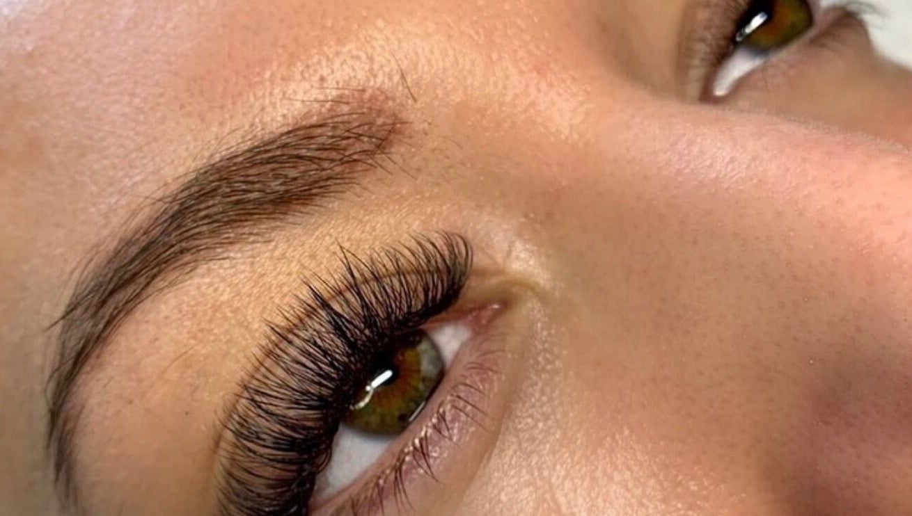Close-up of elegant eyelash extensions at Lashed Out Cosmetics, Blue Haven, New South Wales, AU.