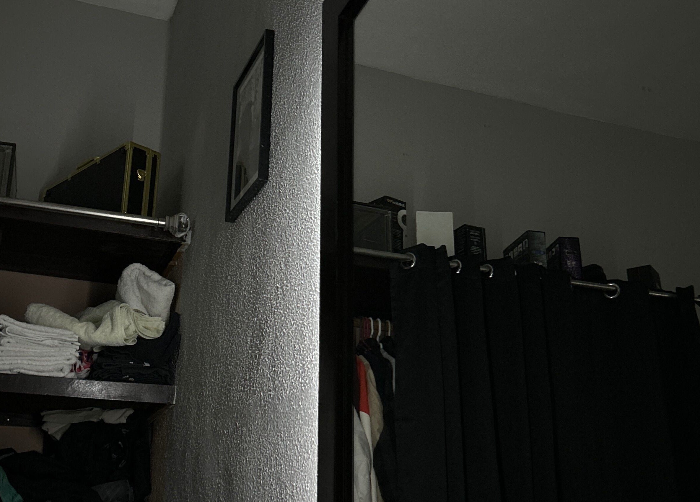 Tidy shelf with folded towels at L’Hommebarbershopp, Cabo San Lucas, Baja California Sur, MX.