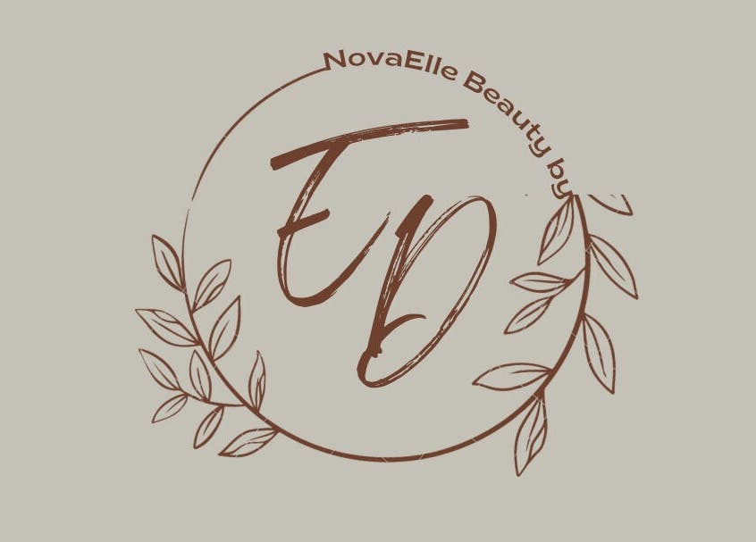 Nova Elle Beauty logo featuring stylistic initials and leaf design in Lutterworth, England, GB.