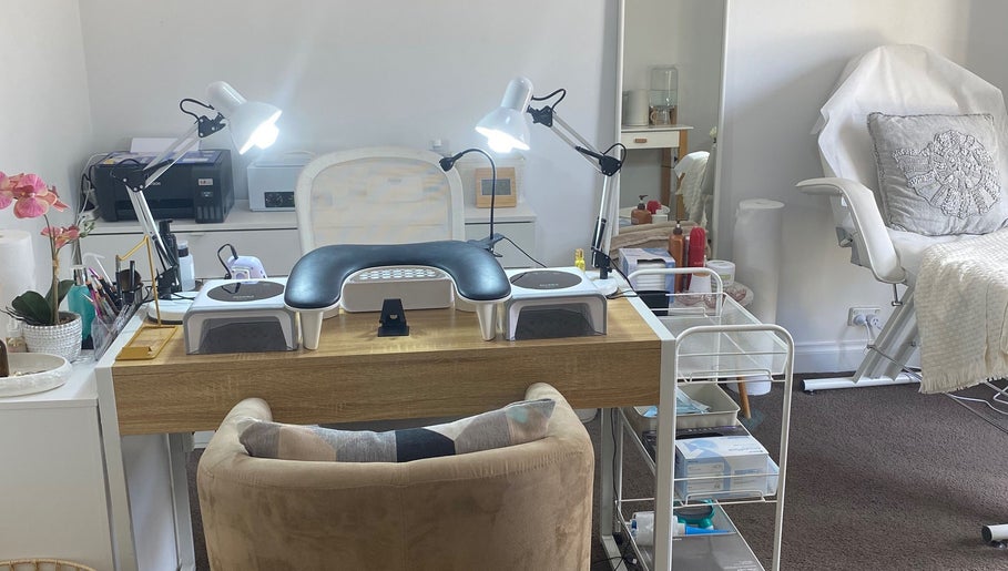 Paula Sontop beauty workspace with manicure table and chair at Mile End, South Australia, AU.