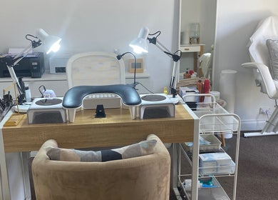 Paula Sontop beauty workspace with manicure table and chair at Mile End, South Australia, AU.