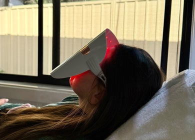 LED facial treatment at Ândrea Damaceno, Roselands, New South Wales, AU. Woman enjoying relaxation.