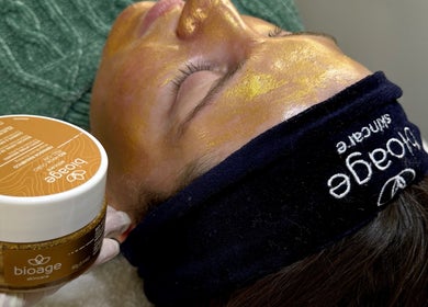 Client receiving a luxurious gold facial at Ândrea Damaceno, Roselands, New South Wales, AU using Bioage products.