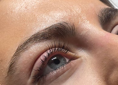 Close-up of perfectly groomed brows and lashes at The Beauty House, Prospect, South Australia, AU.