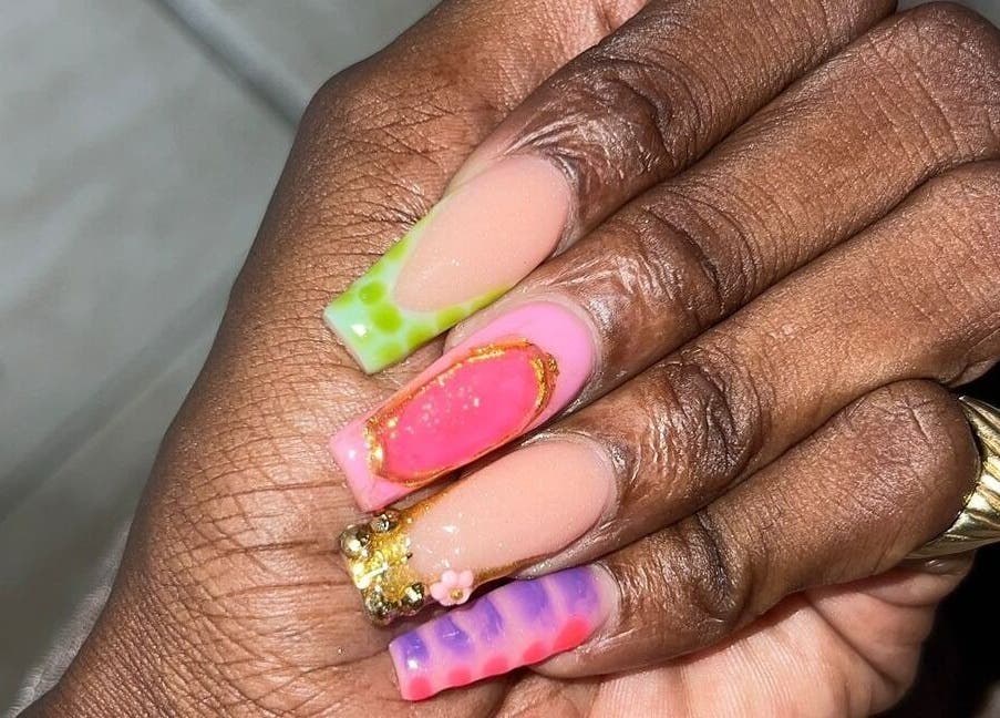 Vibrant nail art at Lisa Spa, Bridgetown, Saint Michael, BB showcasing creativity and style.
