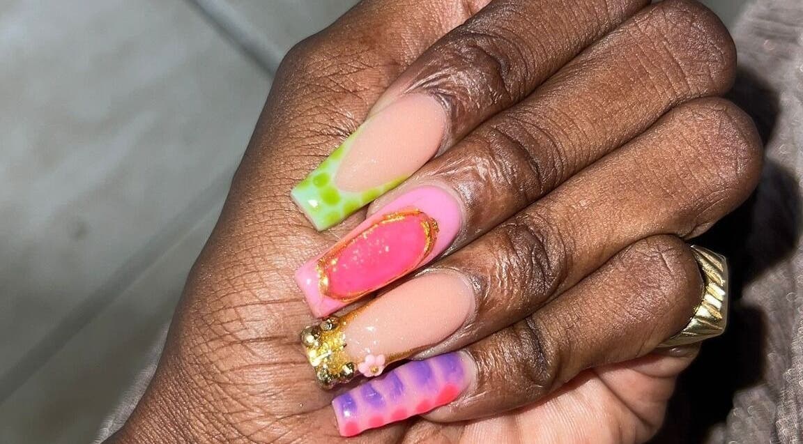 Vibrant nail art at Lisa Spa, Bridgetown, Saint Michael, BB showcasing creativity and style.