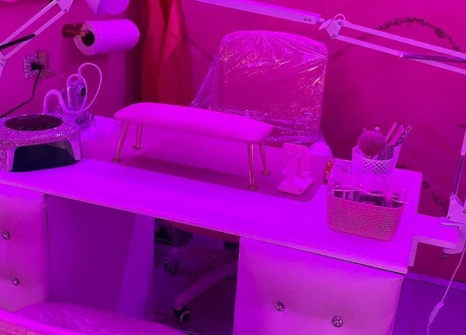 Chic manicure station at BlingQueen Beauty Bar, Enterprise, Chaguanas, TT, featuring sleek design and modern tools.