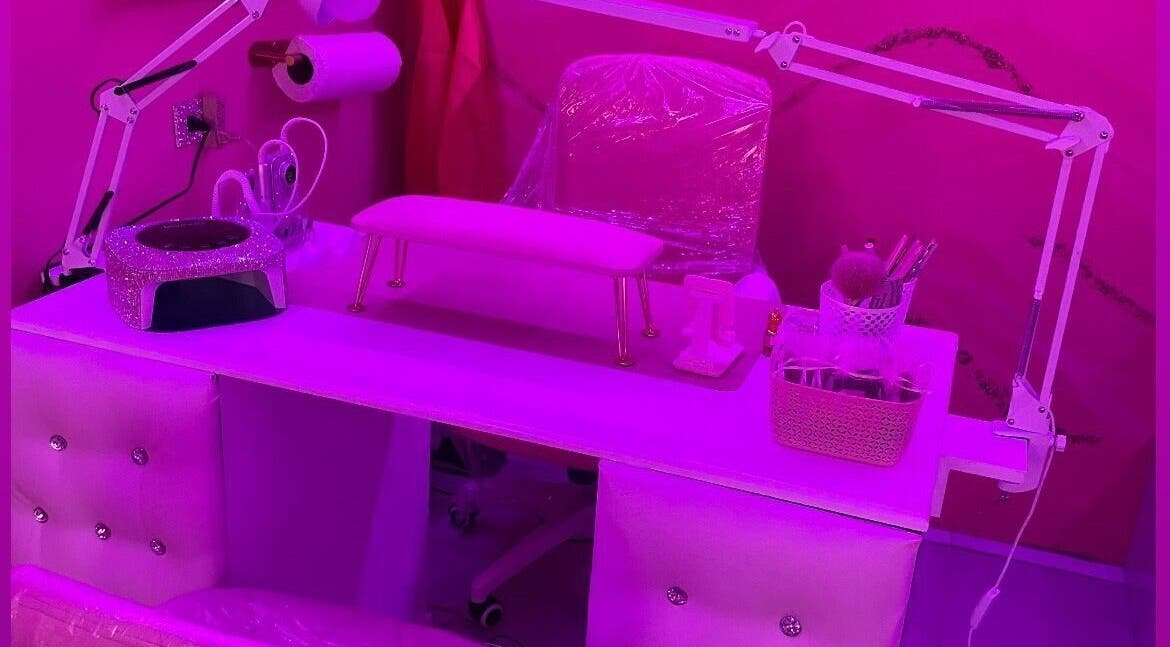 Chic manicure station at BlingQueen Beauty Bar, Enterprise, Chaguanas, TT, featuring sleek design and modern tools.