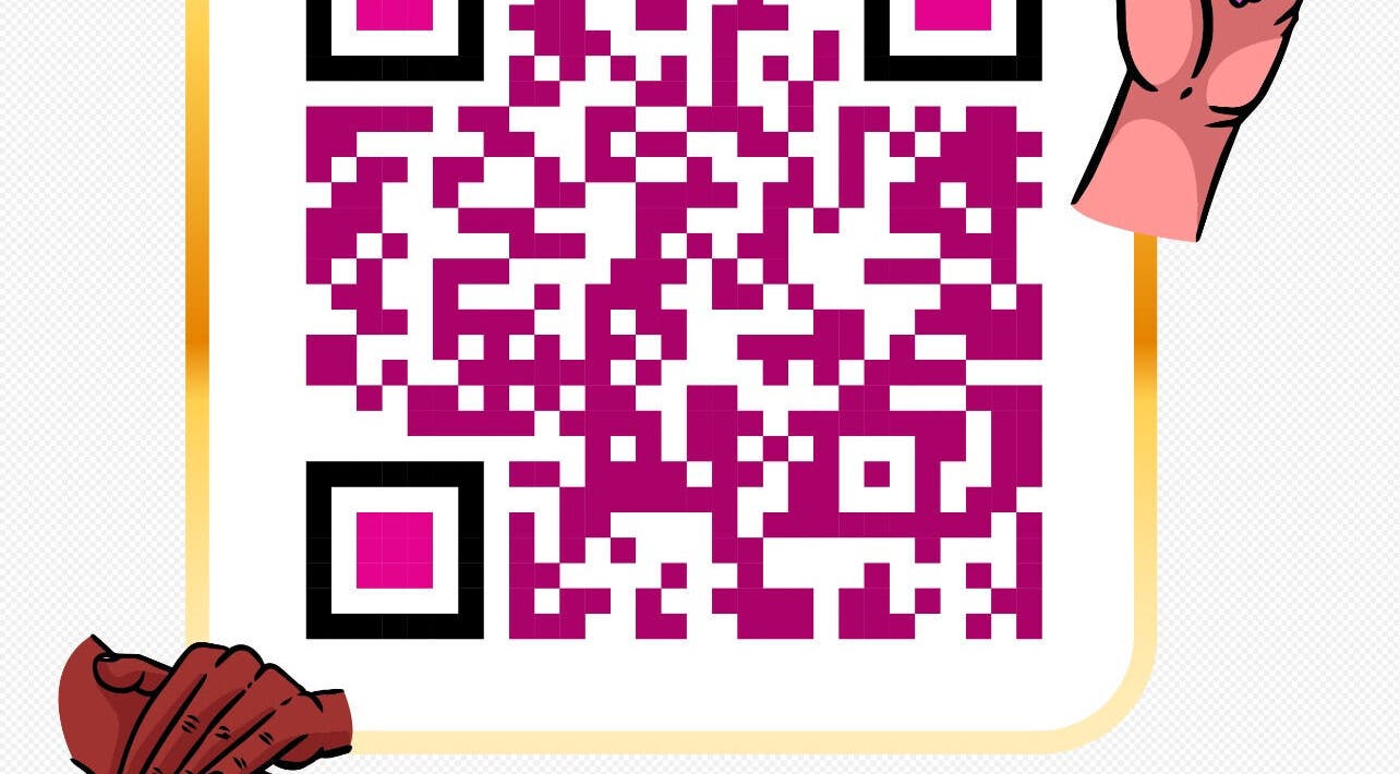 Stylized QR code for BlingQueen Beauty Bar in Enterprise, Chaguanas, TT, featuring artistic hand graphics.