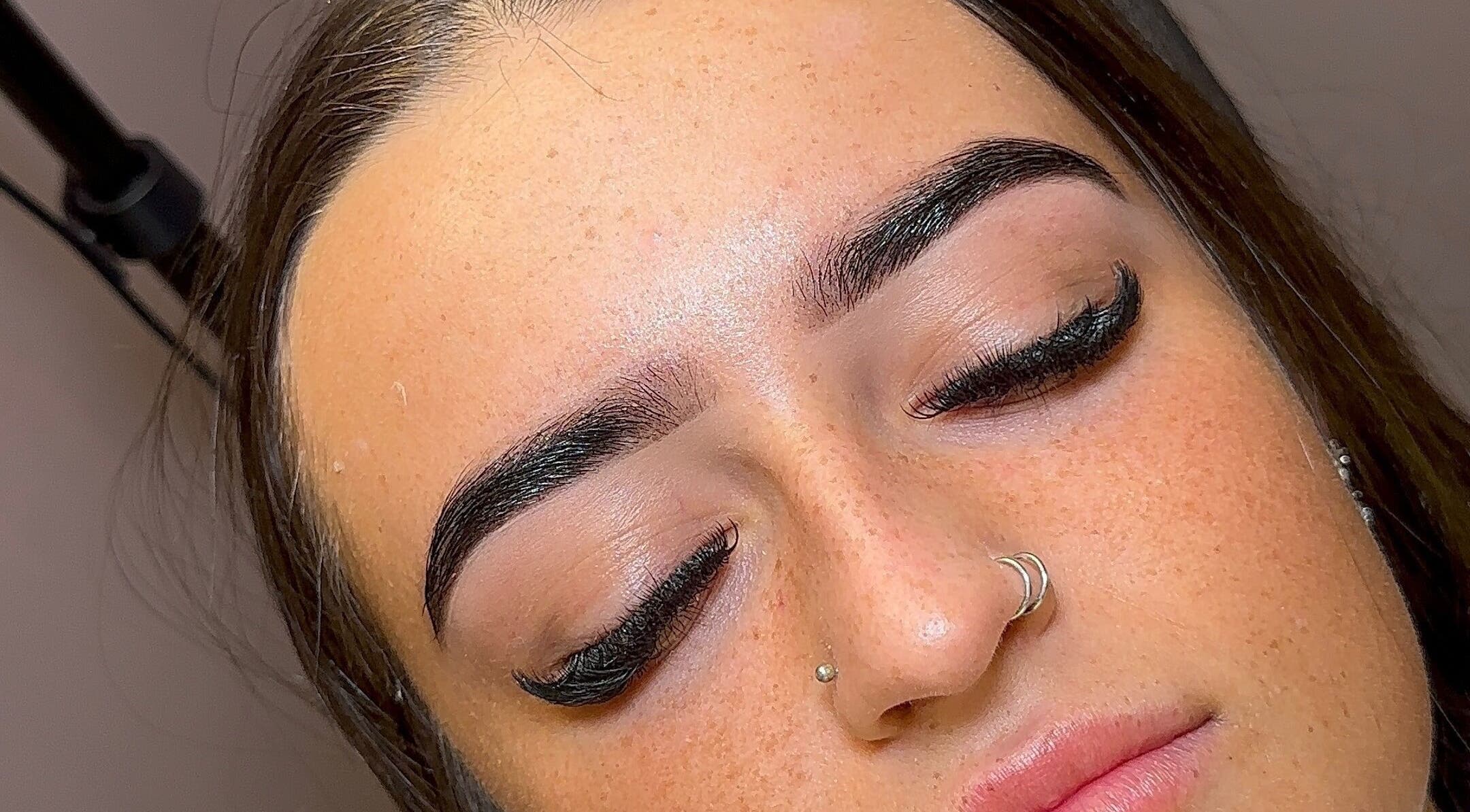 Close-up of expertly shaped brows and lashes from mbbrows, Newtownabbey, Northern Ireland, GB.