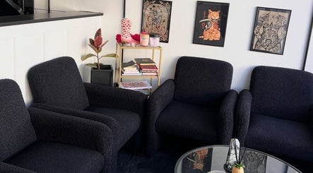 Inviting seating area at Leiahs Lashes with plush chairs and decor in Royal Tunbridge Wells, England, GB.