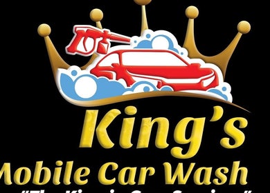 King's Mobile Carwash and Upholstery logo. Located in JM, it features a crown and car graphic.
