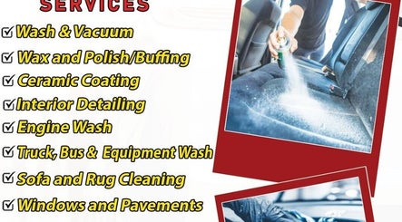 List of services by King's Mobile Carwash and Upholstery, JM including wash, vacuum, and interior detailing.