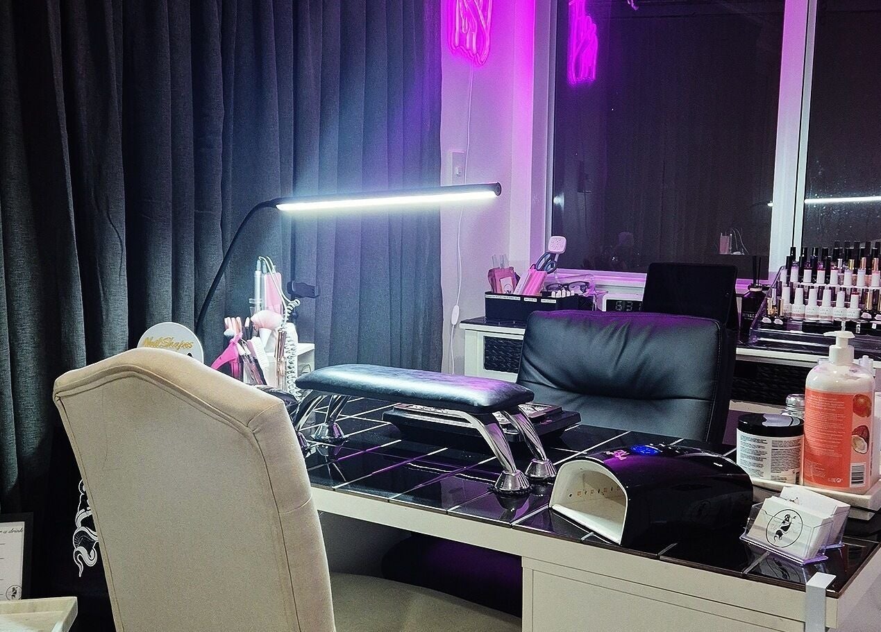 Cozy nail station at Straight Up Nails in Auckland, Auckland, NZ, featuring modern decor and tools.