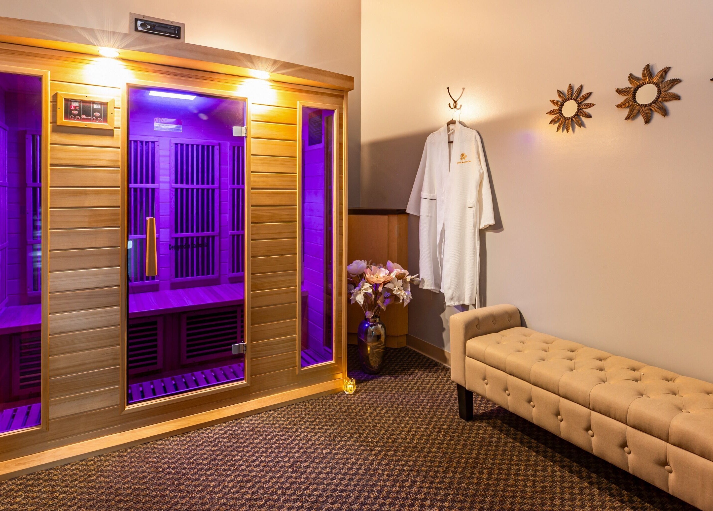 Cozy sauna room at Elation Massage & Spa - San Diego in San Diego, California, US, with plush furnishings.