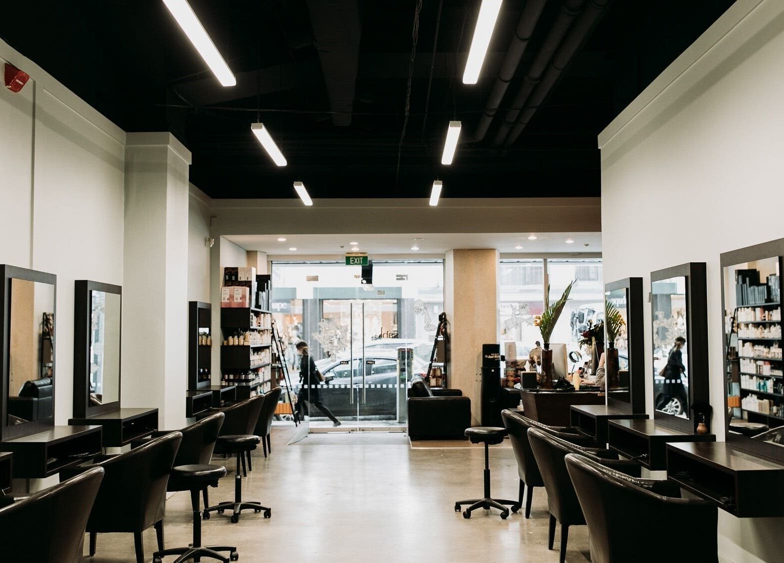 Elegant interior of Sable beauty salon in Wellington, Wellington Region, NZ with modern styling stations.