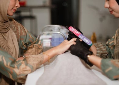 Hanabi Spa staff providing manicure service in Bayan Lepas, Pulau Pinang, MY.