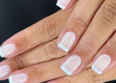 Chic French manicure at Karina Figueiredo, Brooklyn Park, South Australia, AU.
