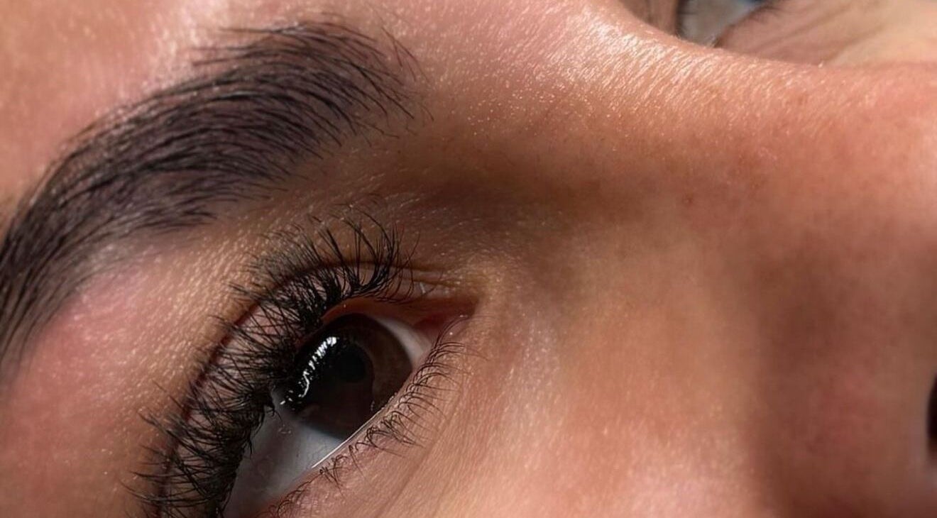 Close-up of beautifully groomed lashes at Karina Figueiredo, Brooklyn Park, South Australia, AU.