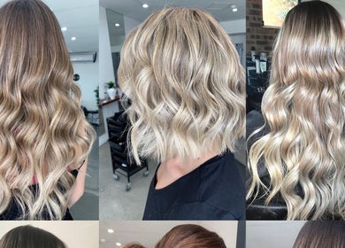 Luscious wavy blonde hairstyles at Paula Amelia Hair Design, Penshurst, New South Wales, AU.
