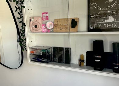 Stylish display at Durose Piercing, Portsmouth, England, GB featuring piercing jewelry and decor.