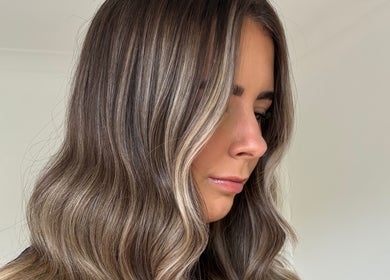 Close-up of elegant hair highlights at Indy Blonde Hair, Robina, Queensland, AU.