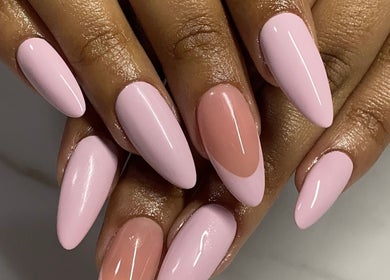 Elegant pink nails at Top Coated Lounge in Somerset West, Western Cape, ZA, showcasing expert nail artistry.