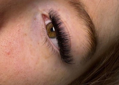 Close-up of enhanced eyelashes at NAIAA Studio, Oakham, England, GB showcasing precision beauty work.
