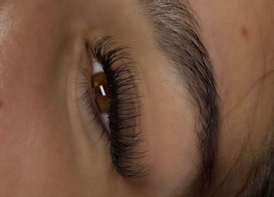 Close-up of styled eyelashes at NAIAA Studio, Oakham, England, GB. Enhancing eye beauty.