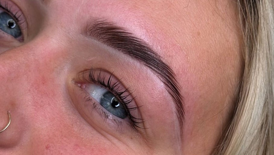 Close-up of beautifully styled eyebrows at BeautyByIz, Bramley, England, GB.