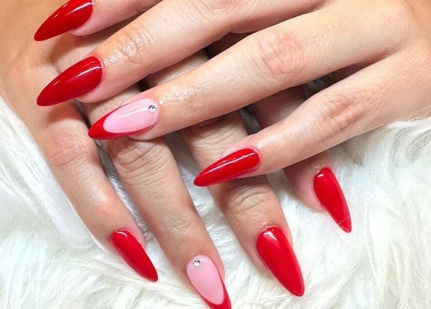 Stylish red and pink manicured nails at Reign Lash and Brow, Georgetown, Demerara-mahaica, GY.