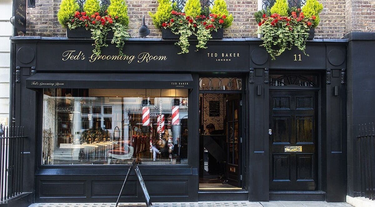 Ted's Grooming Room: Mayfair - Curzon Street, elegant black storefront, London, England, GB.