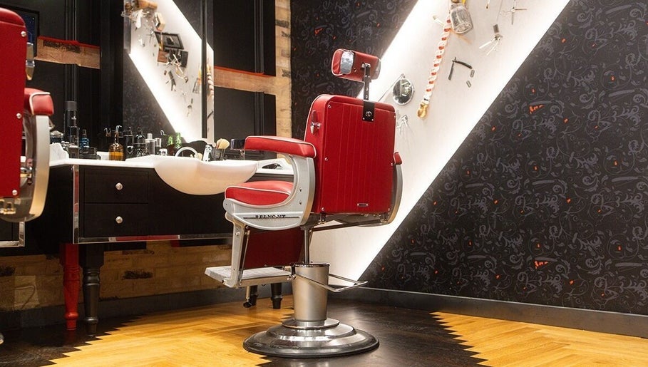 Stylish barber chair in Ted's Grooming Room, London Bridge - Borough Yards, London, England, GB.