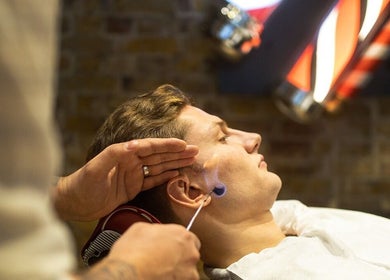 Gentleman enjoying a grooming service at Mortimer Street - Regents, Ted's Grooming Room, London, England, GB.
